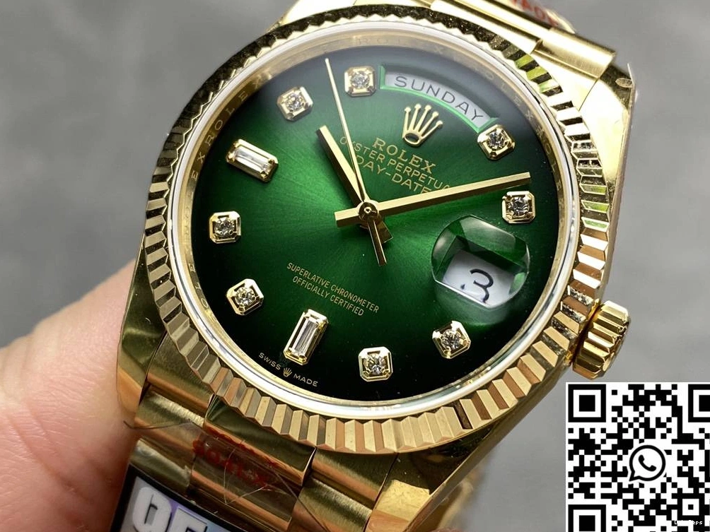 QF Date Day Tungsten Factory Dial Yellow Gold Steel 36mm M128238-0069 Rolex Green v5 0929
